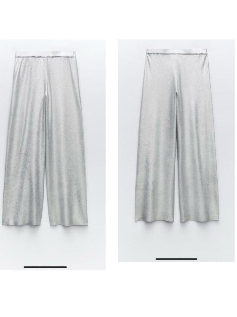 ZARA KNIT METALLIC FOIL SILVER WIDE LEG TROUSERS  PANTS BNWT Sz M Bloggers Fave